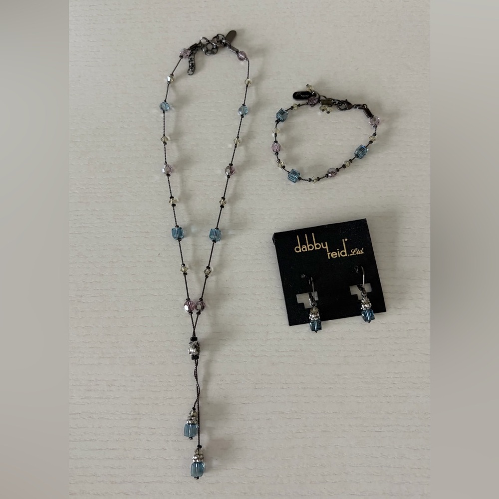 dabby reid Multicolor Beaded Necklace, Bracelet & Earrings - Blue, Lilac, Green